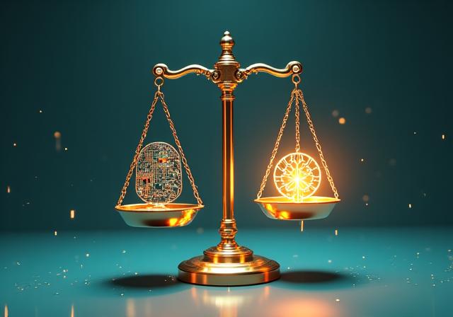バランスを象徴する天秤と脳のネットワーク